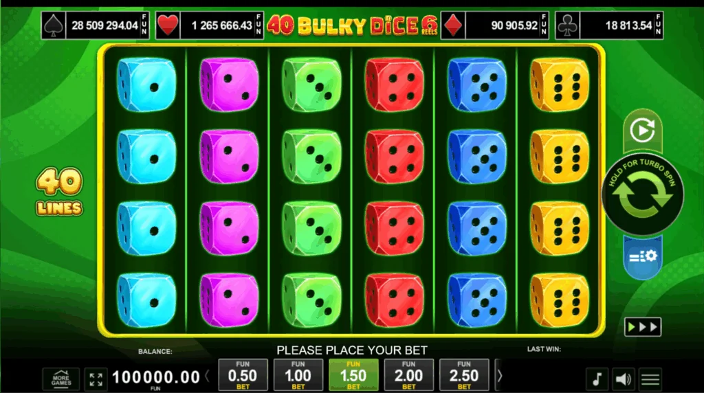 40 Bulky Dice 6 Reels slot game screenshot