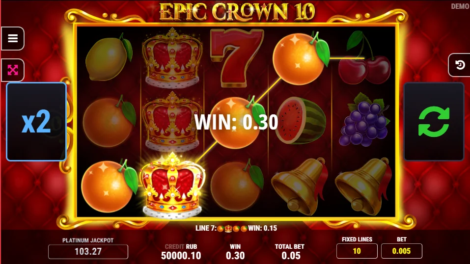 Epic Crown 10 slot features and rtp