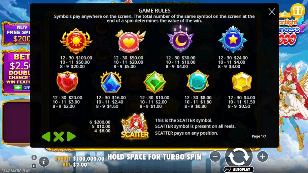 how to play Starlight Princess 1000 slot game
