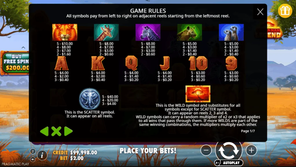 how to play Savannah Legend slot game