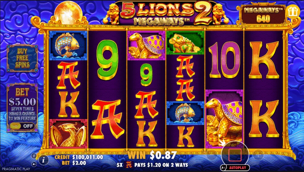5 Lions Megaways 2 slot features and rtp