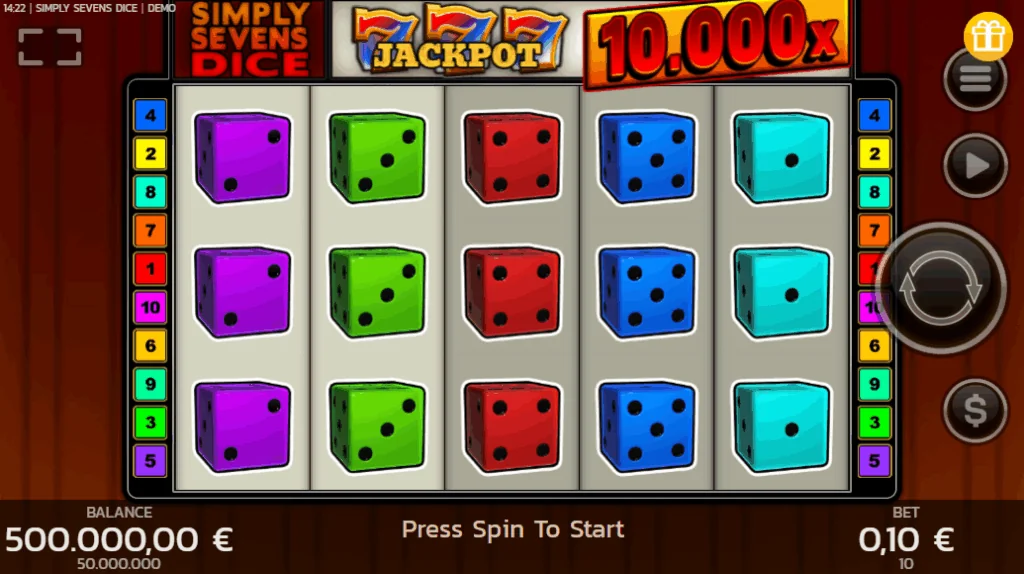 Simply Sevens Dice slot game screenshot