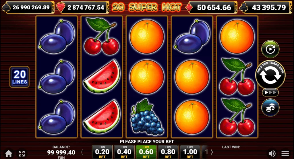 20 Super Hot slot game screenshot