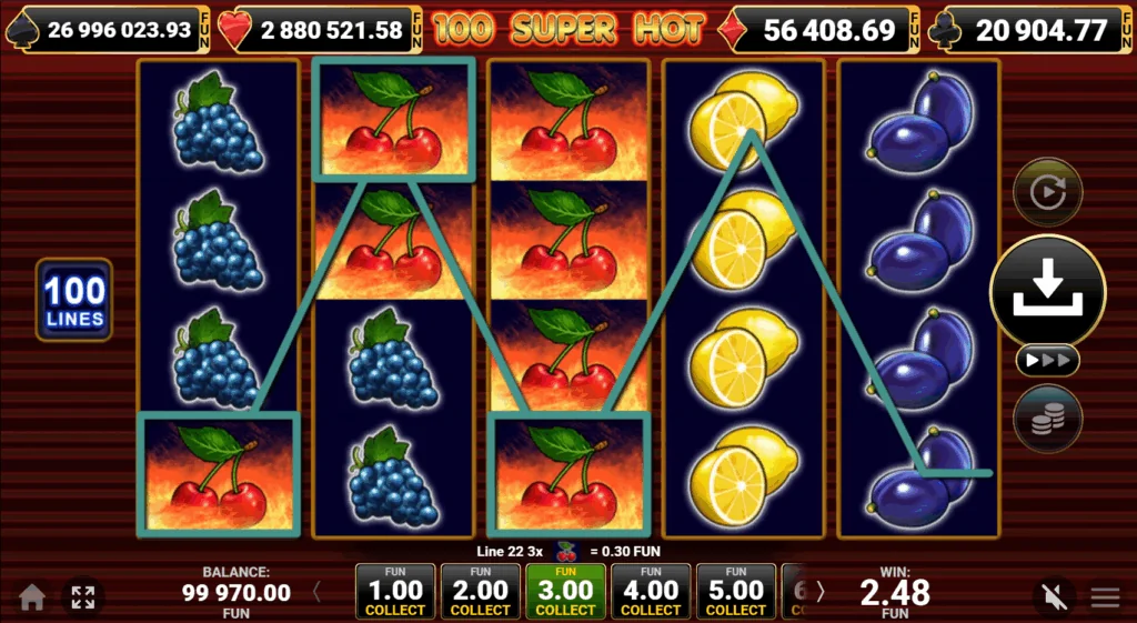 100 Super Hot slot game screenshot