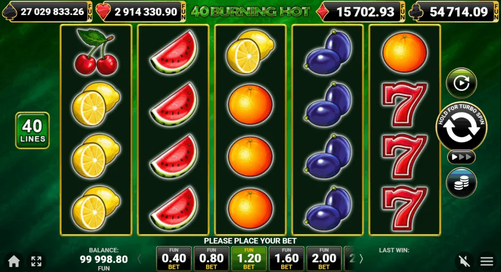 40 Burning Hot slot game screenshot