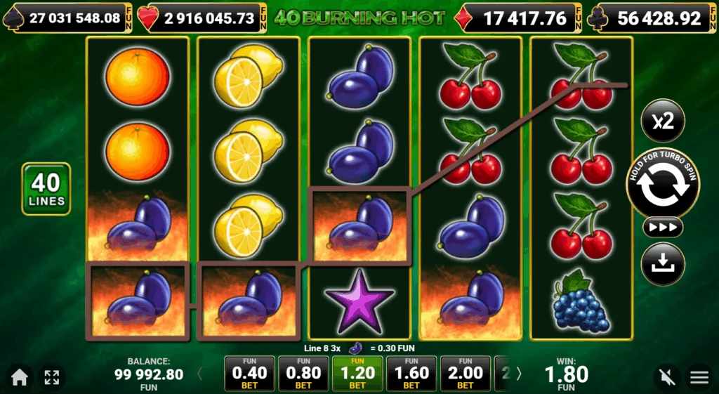 40 Burning Hot slot features and rtp