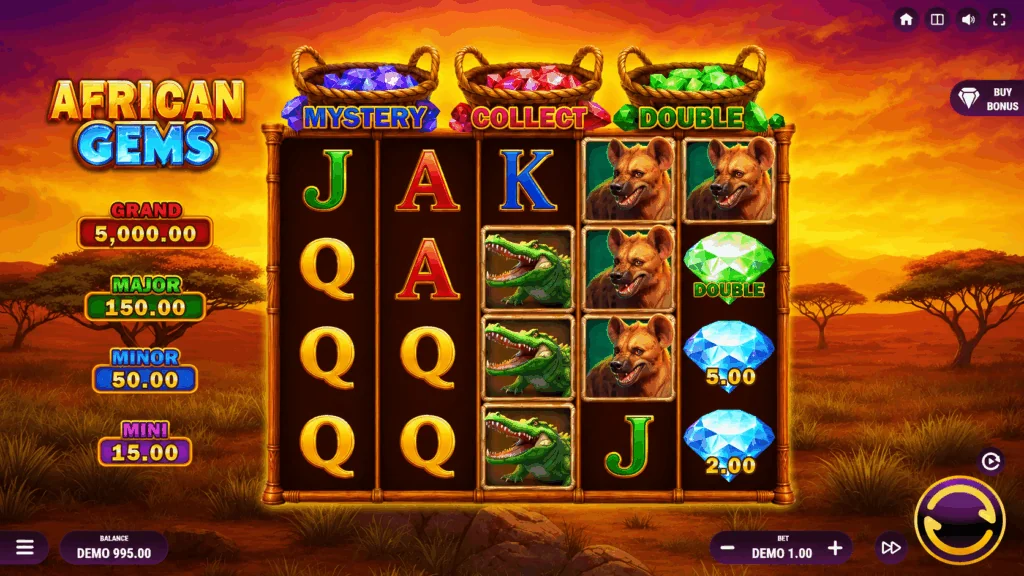 African Gems Hold and Spin slot game screenshot