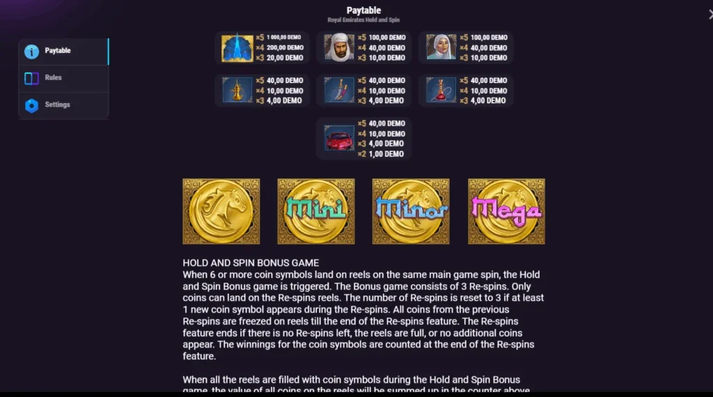 Royal Emirates Hold and Spin slot game