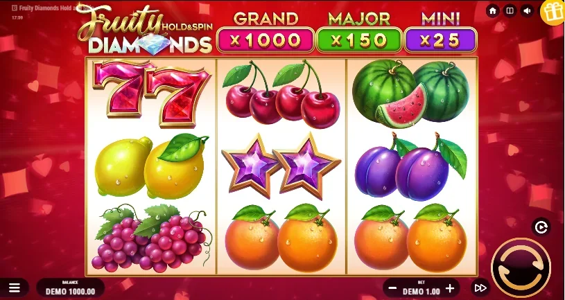 Fruity Diamonds Hold and Spin demo gameplay how to play