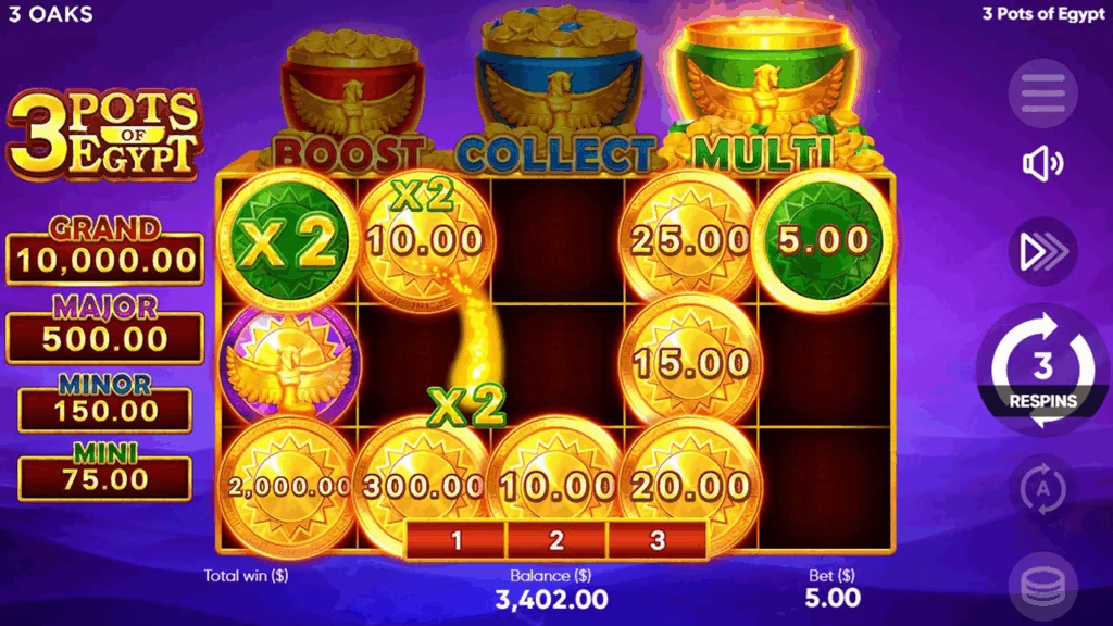 3 Pots of Egypt slot game screenshot