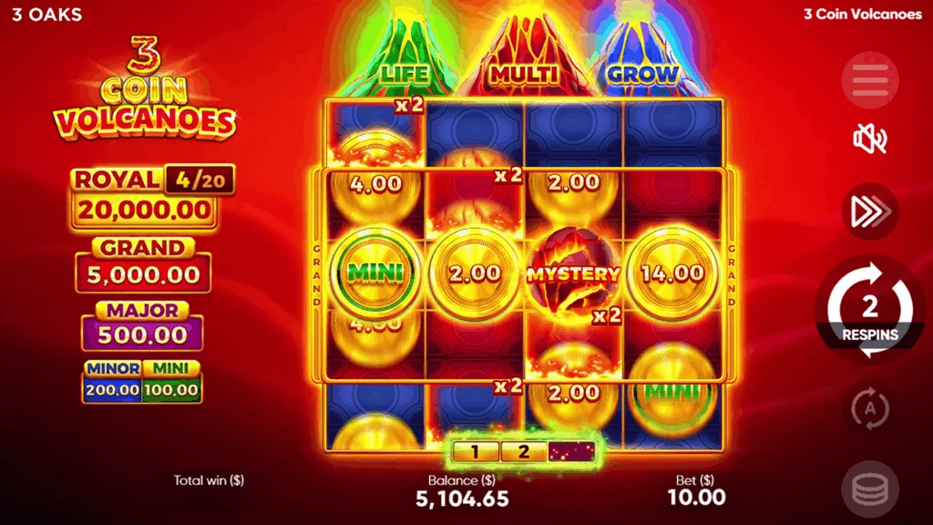 3 Coin Volcanoes slot game screenshot