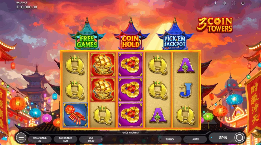 3 Coin Towers slot game screenshot