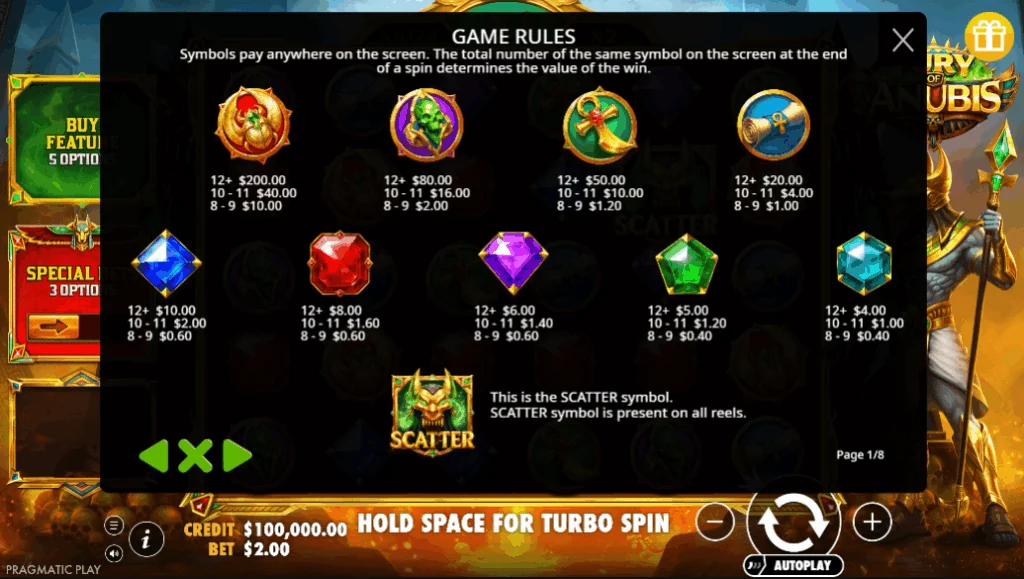 how to play Fury of Anubis slot game