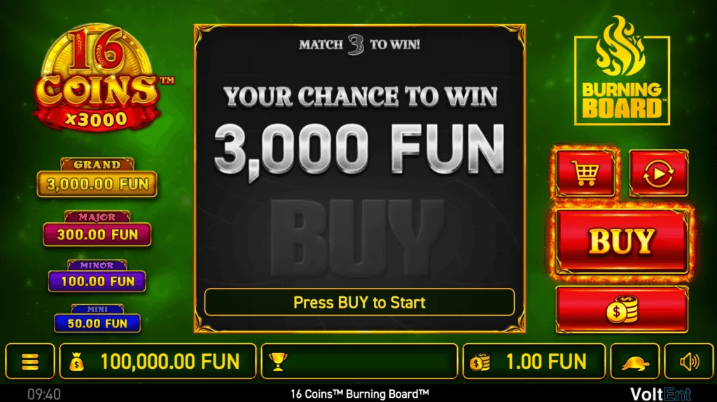 16 Coins: Burning Board Scratchcard slot game screenshot