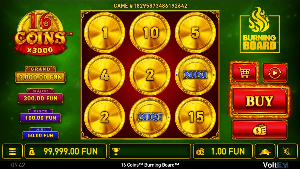 16 Coins: Burning Board Scratchcard slot features and rtp