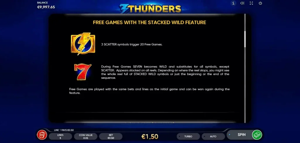 3 Thunders slot features and rtp