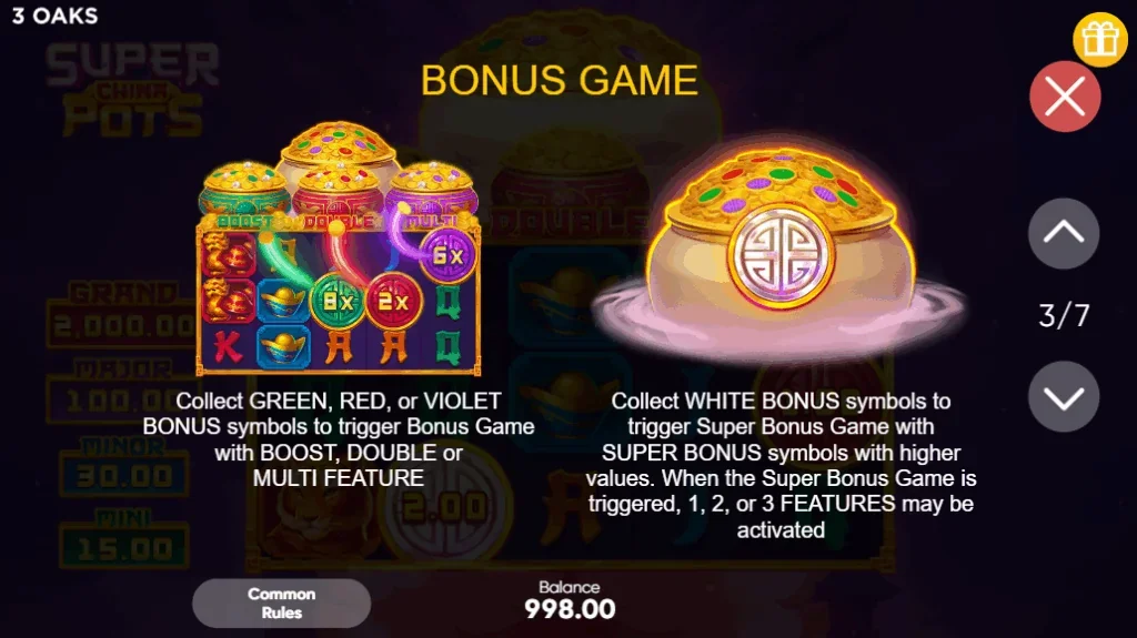 Super China Pots slot features and rtp